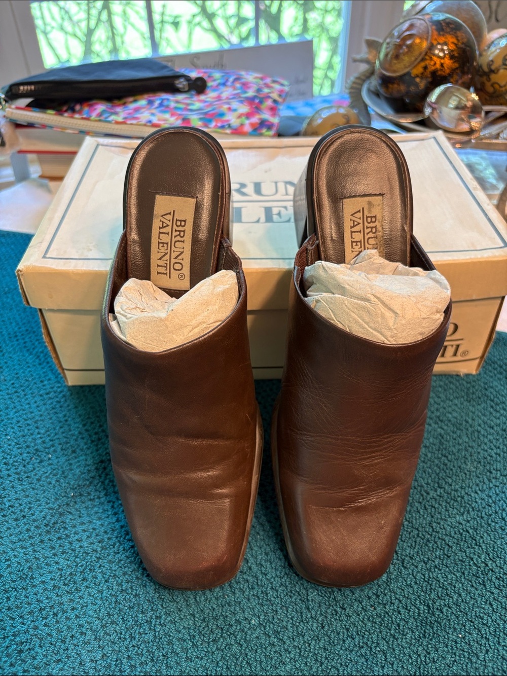Vintage Bruno Valenti Brown Leather Slip-On Mules